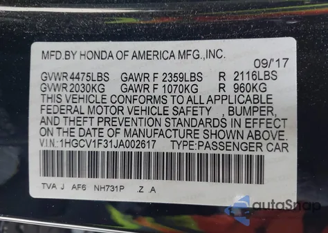 2018 Honda Accord Sport z USA, uszkodzony, nr VIN 1HGCV1F31JA002617
